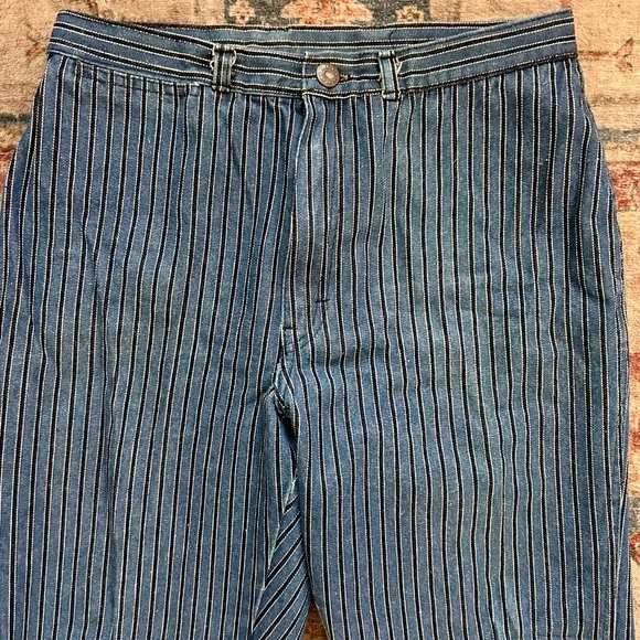 Vintage Striped Denim Jeans Cropped Straight Leg High Rise Mom Grunge 90s 80s - Picture 9 of 14
